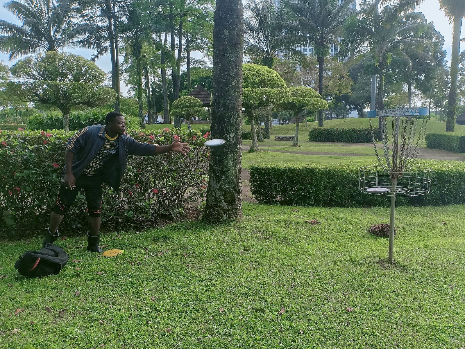 Player putting at a chain basket